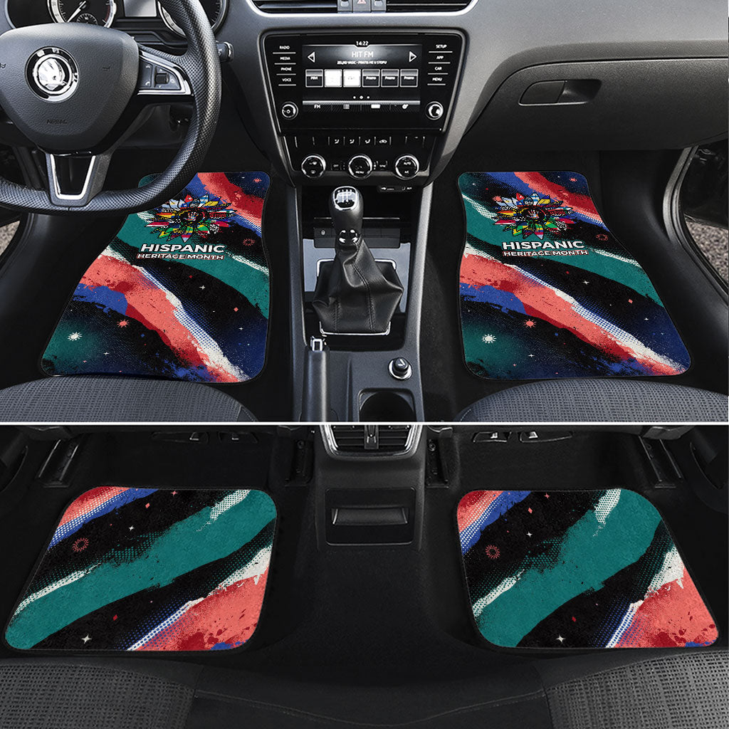 Hispanic Heritage Month Unidos We Rise Car Mats Vibrant Sunflower Flags - Globe Graphic With Splatter Paint
