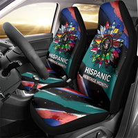 Hispanic Heritage Month Unidos We Rise Car Seat Cover Vibrant Sunflower Flags - Globe Graphic With Splatter Paint
