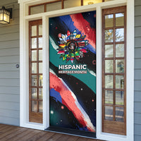 Hispanic Heritage Month Unidos We Rise Door Cover Vibrant Sunflower Flags - Globe Graphic With Splatter Paint