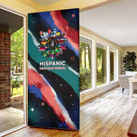 Hispanic Heritage Month Unidos We Rise Door Cover Vibrant Sunflower Flags - Globe Graphic With Splatter Paint