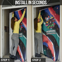 Hispanic Heritage Month Unidos We Rise Door Cover Vibrant Sunflower Flags - Globe Graphic With Splatter Paint