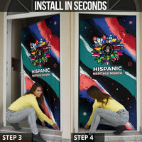 Hispanic Heritage Month Unidos We Rise Door Cover Vibrant Sunflower Flags - Globe Graphic With Splatter Paint