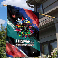 Hispanic Heritage Month Unidos We Rise Garden Flag Vibrant Sunflower Flags - Globe Graphic With Splatter Paint