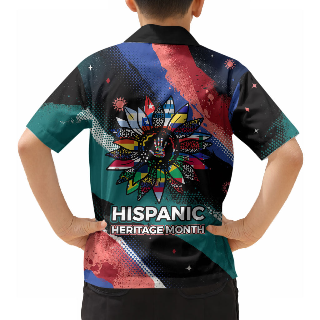 Hispanic Heritage Month Unidos We Rise Hawaiian Shirt Vibrant Sunflower Flags - Globe Graphic With Splatter Paint