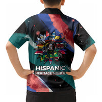 Hispanic Heritage Month Unidos We Rise Hawaiian Shirt Vibrant Sunflower Flags - Globe Graphic With Splatter Paint