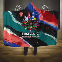 Hispanic Heritage Month Unidos We Rise Hooded Blanket Vibrant Sunflower Flags - Globe Graphic With Splatter Paint