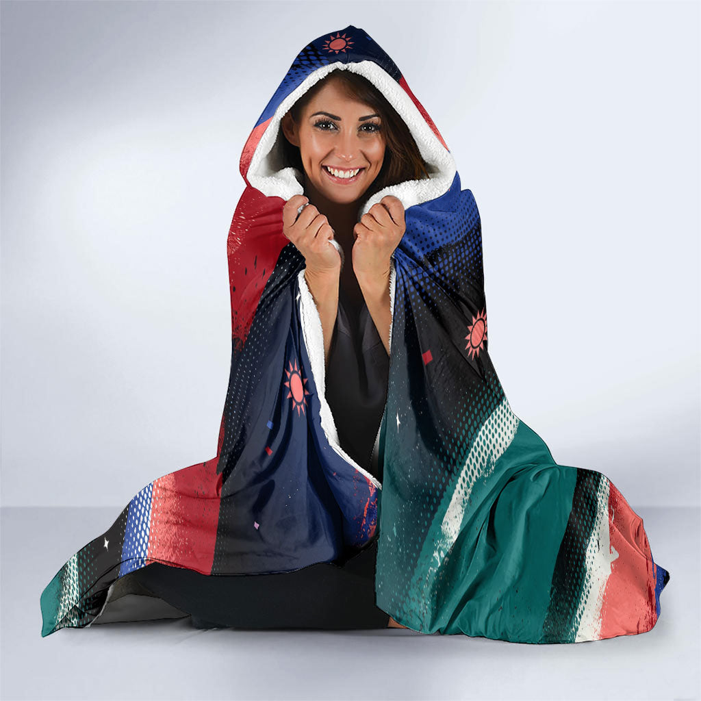 Hispanic Heritage Month Unidos We Rise Hooded Blanket Vibrant Sunflower Flags - Globe Graphic With Splatter Paint