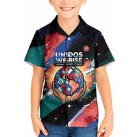 Hispanic Heritage Month Unidos We Rise Kid Hawaiian Shirt Vibrant Sunflower Flags - Globe Graphic With Splatter Paint