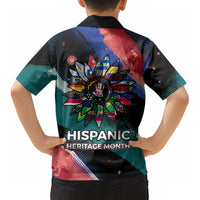 Hispanic Heritage Month Unidos We Rise Kid Hawaiian Shirt Vibrant Sunflower Flags - Globe Graphic With Splatter Paint