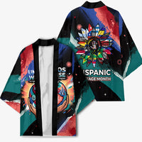 Hispanic Heritage Month Unidos We Rise Kimono Vibrant Sunflower Flags - Globe Graphic With Splatter Paint