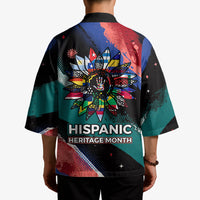 Hispanic Heritage Month Unidos We Rise Kimono Vibrant Sunflower Flags - Globe Graphic With Splatter Paint