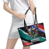 Hispanic Heritage Month Unidos We Rise Leather Tote Bag Vibrant Sunflower Flags - Globe Graphic With Splatter Paint