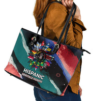 Hispanic Heritage Month Unidos We Rise Leather Tote Bag Vibrant Sunflower Flags - Globe Graphic With Splatter Paint