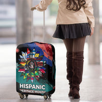 Hispanic Heritage Month Unidos We Rise Luggage Cover Vibrant Sunflower Flags - Globe Graphic With Splatter Paint