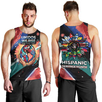 Hispanic Heritage Month Unidos We Rise Men Tank Top Vibrant Sunflower Flags - Globe Graphic With Splatter Paint