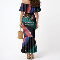 Hispanic Heritage Month Unidos We Rise Mermaid Dress Vibrant Sunflower Flags - Globe Graphic With Splatter Paint