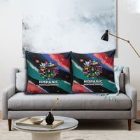 Hispanic Heritage Month Unidos We Rise Pillow Cover Vibrant Sunflower Flags - Globe Graphic With Splatter Paint