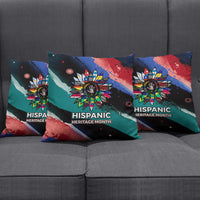 Hispanic Heritage Month Unidos We Rise Pillow Cover Vibrant Sunflower Flags - Globe Graphic With Splatter Paint