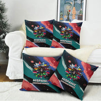 Hispanic Heritage Month Unidos We Rise Pillow Cover Vibrant Sunflower Flags - Globe Graphic With Splatter Paint