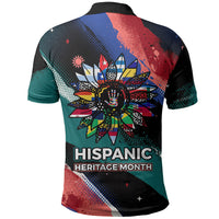 Hispanic Heritage Month Unidos We Rise Polo Shirt Vibrant Sunflower Flags - Globe Graphic With Splatter Paint