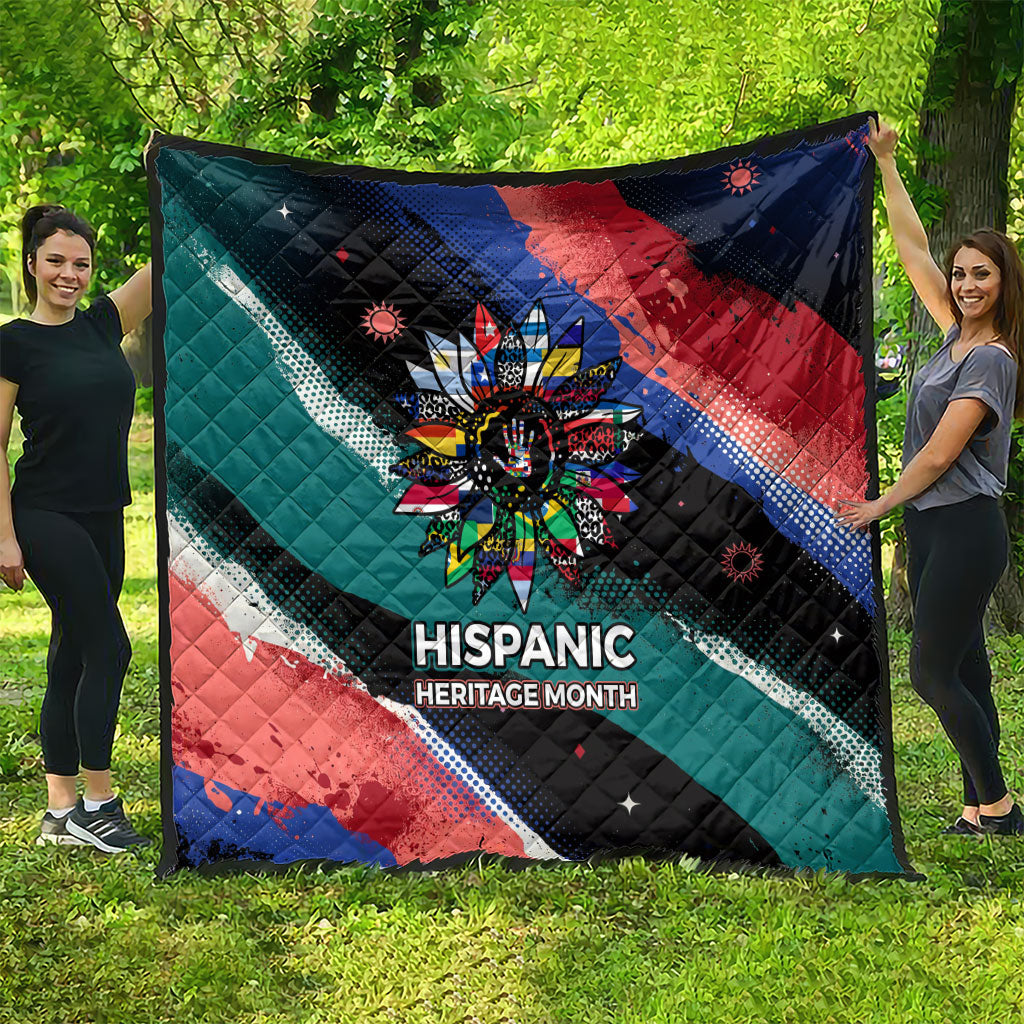 Hispanic Heritage Month Unidos We Rise Quilt Vibrant Sunflower Flags - Globe Graphic With Splatter Paint