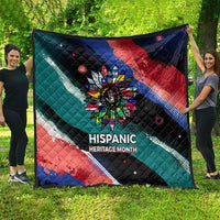 Hispanic Heritage Month Unidos We Rise Quilt Vibrant Sunflower Flags - Globe Graphic With Splatter Paint