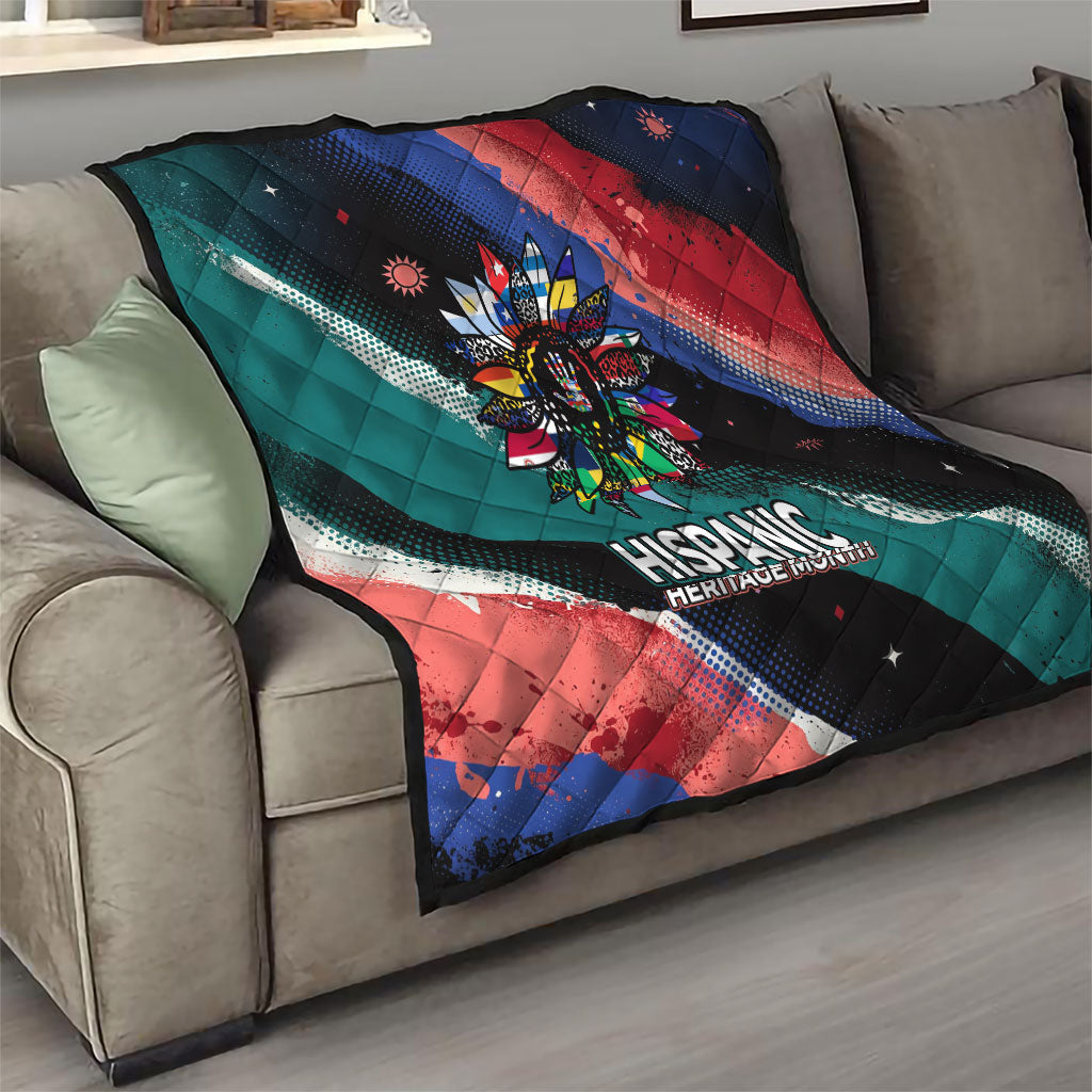 Hispanic Heritage Month Unidos We Rise Quilt Vibrant Sunflower Flags - Globe Graphic With Splatter Paint
