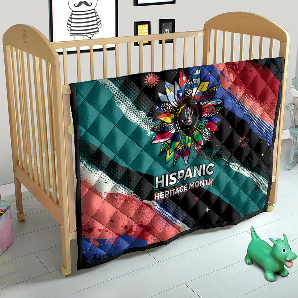 Hispanic Heritage Month Unidos We Rise Quilt Vibrant Sunflower Flags - Globe Graphic With Splatter Paint