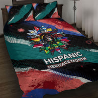 Hispanic Heritage Month Unidos We Rise Quilt Bed Set Vibrant Sunflower Flags - Globe Graphic With Splatter Paint