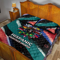 Hispanic Heritage Month Unidos We Rise Quilt Bed Set Vibrant Sunflower Flags - Globe Graphic With Splatter Paint