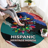 Hispanic Heritage Month Unidos We Rise Round Carpet Vibrant Sunflower Flags - Globe Graphic With Splatter Paint