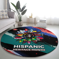 Hispanic Heritage Month Unidos We Rise Round Carpet Vibrant Sunflower Flags - Globe Graphic With Splatter Paint