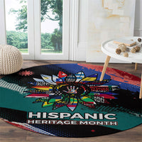 Hispanic Heritage Month Unidos We Rise Round Carpet Vibrant Sunflower Flags - Globe Graphic With Splatter Paint