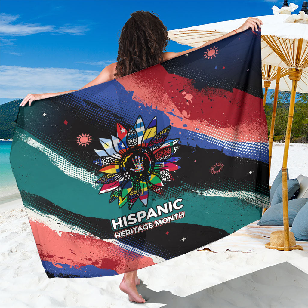 Hispanic Heritage Month Unidos We Rise Sarong Vibrant Sunflower Flags - Globe Graphic With Splatter Paint