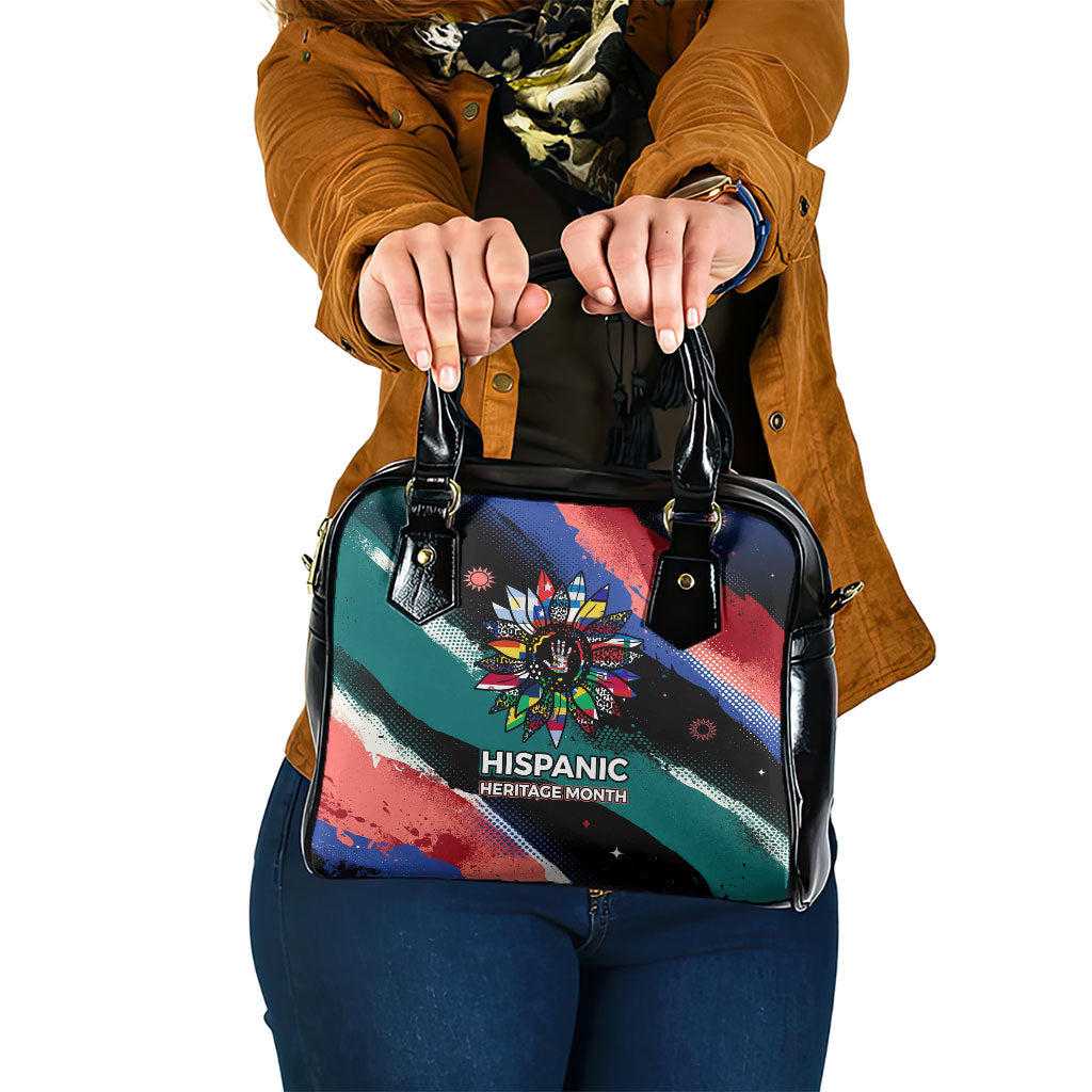 Hispanic Heritage Month Unidos We Rise Shoulder Handbag Vibrant Sunflower Flags - Globe Graphic With Splatter Paint