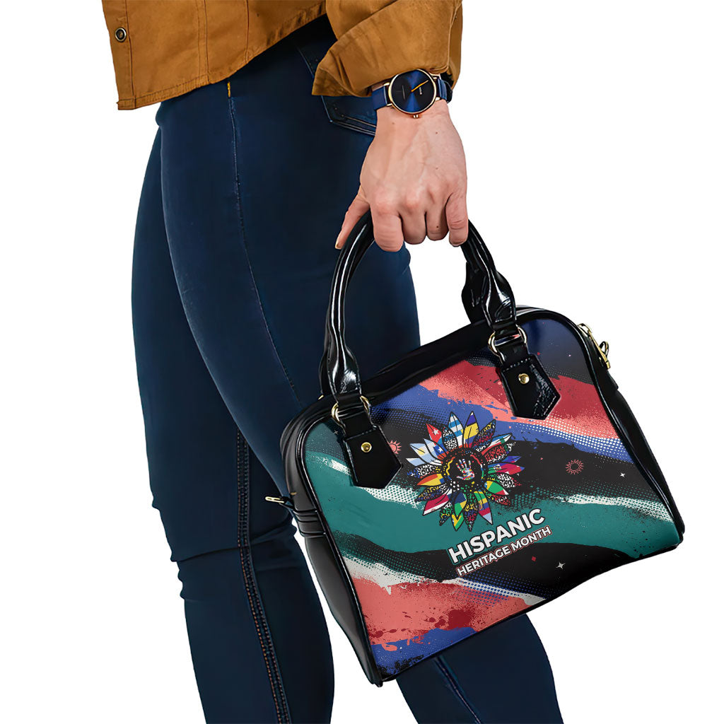 Hispanic Heritage Month Unidos We Rise Shoulder Handbag Vibrant Sunflower Flags - Globe Graphic With Splatter Paint