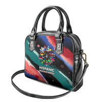 Hispanic Heritage Month Unidos We Rise Shoulder Handbag Vibrant Sunflower Flags - Globe Graphic With Splatter Paint