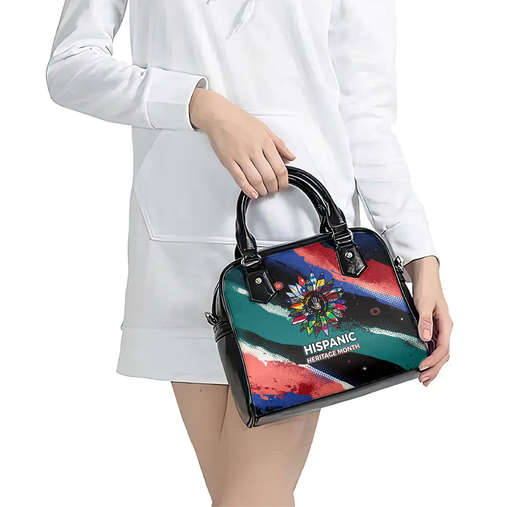 Hispanic Heritage Month Unidos We Rise Shoulder Handbag Vibrant Sunflower Flags - Globe Graphic With Splatter Paint