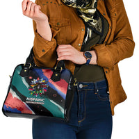 Hispanic Heritage Month Unidos We Rise Shoulder Handbag Vibrant Sunflower Flags - Globe Graphic With Splatter Paint