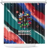 Hispanic Heritage Month Unidos We Rise Shower Curtain Vibrant Sunflower Flags - Globe Graphic With Splatter Paint
