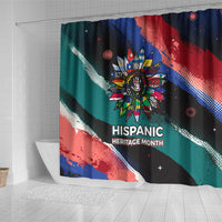 Hispanic Heritage Month Unidos We Rise Shower Curtain Vibrant Sunflower Flags - Globe Graphic With Splatter Paint