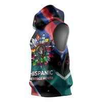Hispanic Heritage Month Unidos We Rise Sleeveless Hoodie Vibrant Sunflower Flags - Globe Graphic With Splatter Paint