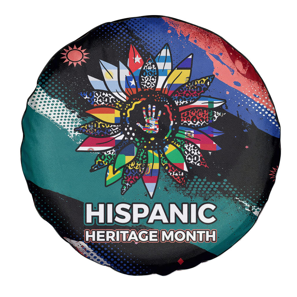 Hispanic Heritage Month Unidos We Rise Spare Tire Cover Vibrant Sunflower Flags - Globe Graphic With Splatter Paint