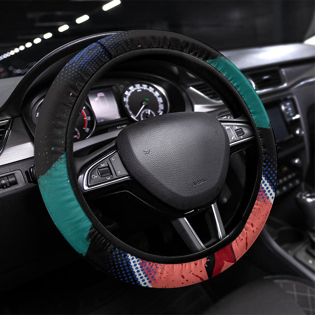 Hispanic Heritage Month Unidos We Rise Steering Wheel Cover Vibrant Sunflower Flags - Globe Graphic With Splatter Paint