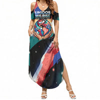 Hispanic Heritage Month Unidos We Rise Summer Maxi Dress Vibrant Sunflower Flags - Globe Graphic With Splatter Paint
