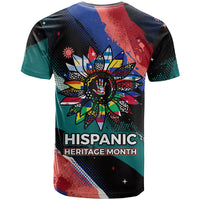 Hispanic Heritage Month Unidos We Rise T Shirt Vibrant Sunflower Flags - Globe Graphic With Splatter Paint