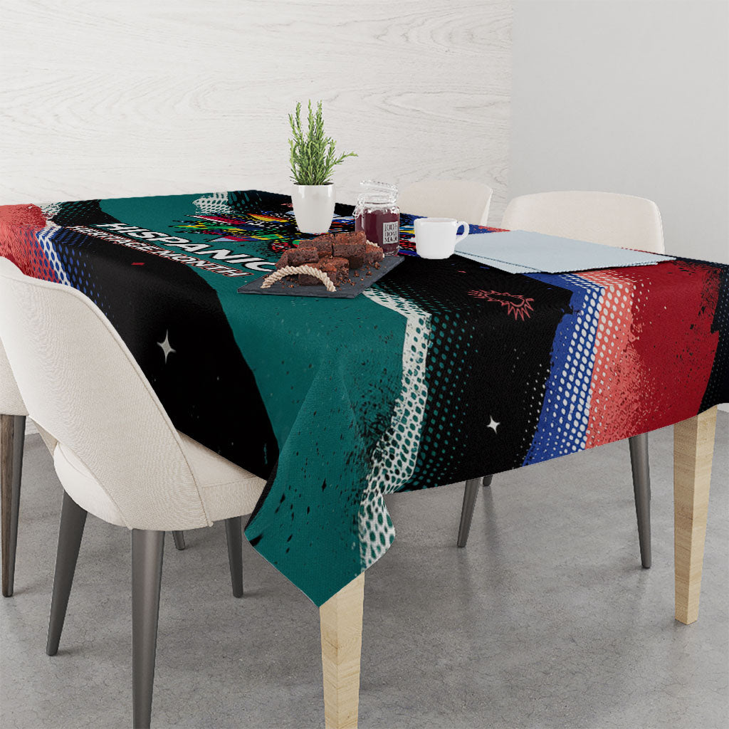 Hispanic Heritage Month Unidos We Rise Tablecloth Vibrant Sunflower Flags - Globe Graphic With Splatter Paint