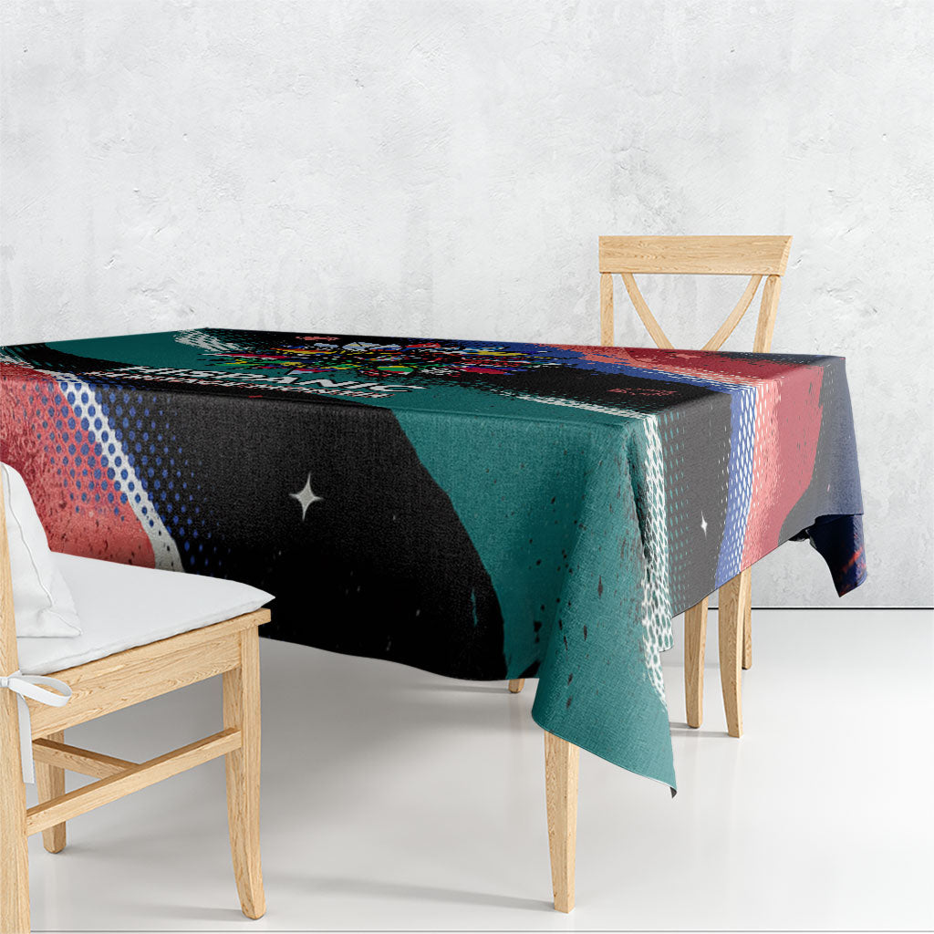 Hispanic Heritage Month Unidos We Rise Tablecloth Vibrant Sunflower Flags - Globe Graphic With Splatter Paint