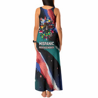 Hispanic Heritage Month Unidos We Rise Tank Maxi Dress Vibrant Sunflower Flags - Globe Graphic With Splatter Paint