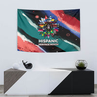 Hispanic Heritage Month Unidos We Rise Tapestry Vibrant Sunflower Flags - Globe Graphic With Splatter Paint